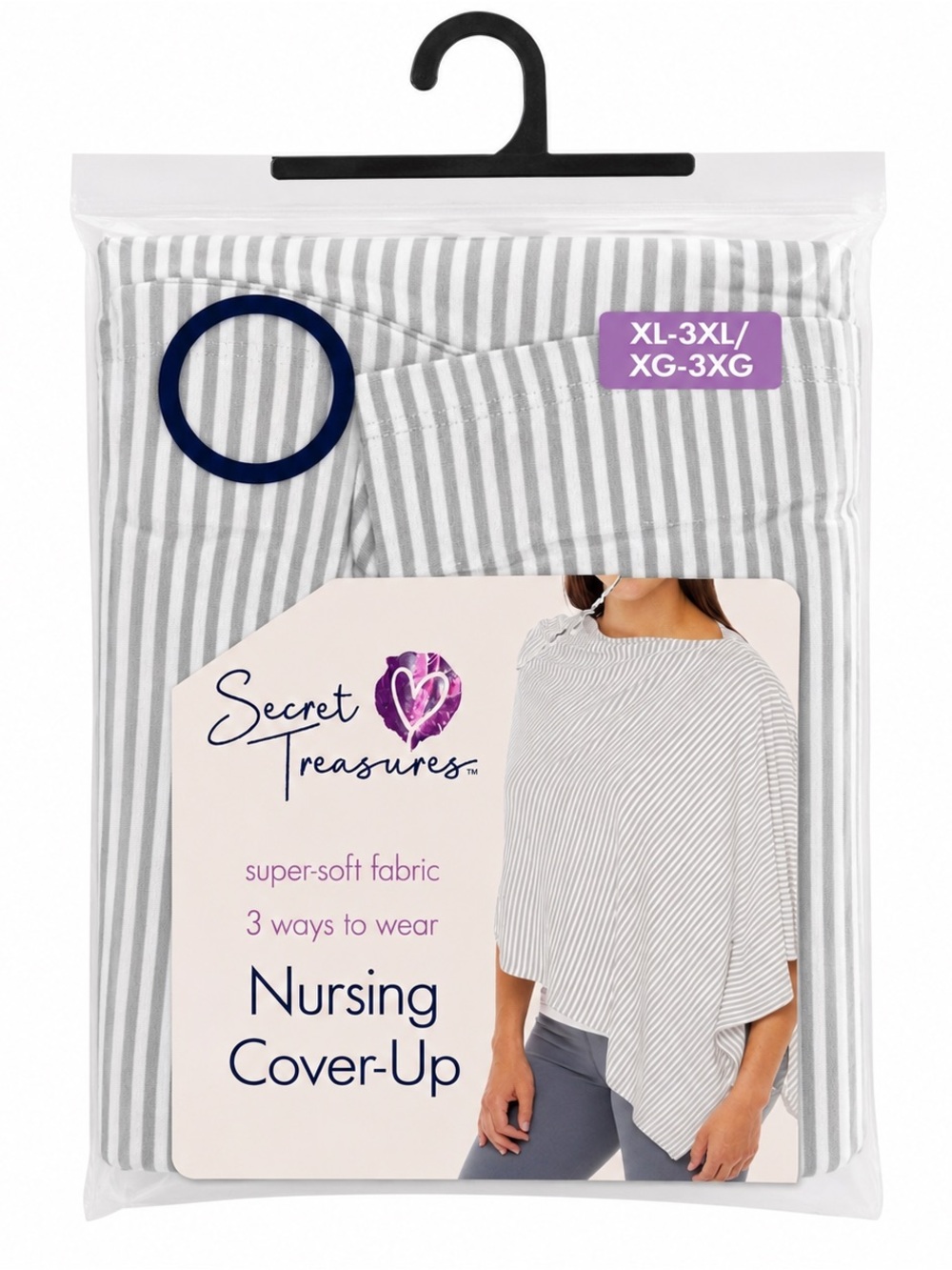 Secret Treasures Nursing Cover-Up Gray Stripe XL-3XL